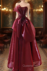 Ball Gown Strapless Burgundy Organza Evening Prom Dress Evening Dress