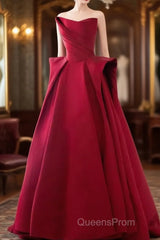 Ball Gown Strapless Burgundy Satin Evening Prom Dress Evening Dress
