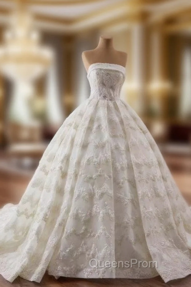 Ball Gown Strapless Lace Pearls Wedding Dress Main image