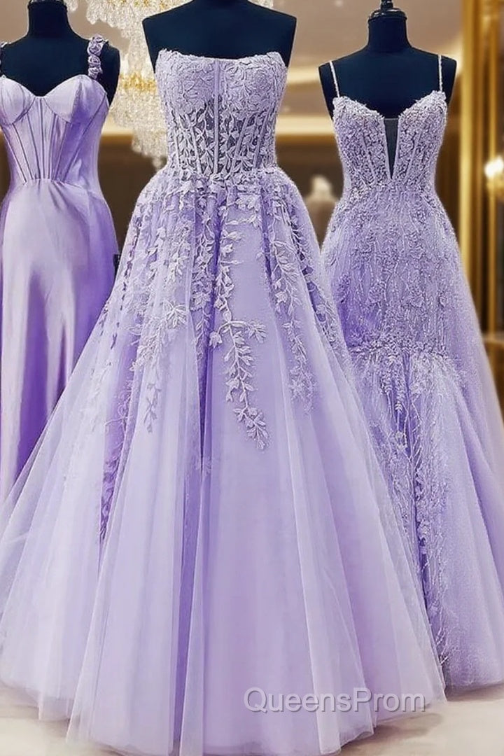 Ball Gown Strapless Purple Violet Evening Prom Dress Lace Long Formal Gown Main image
