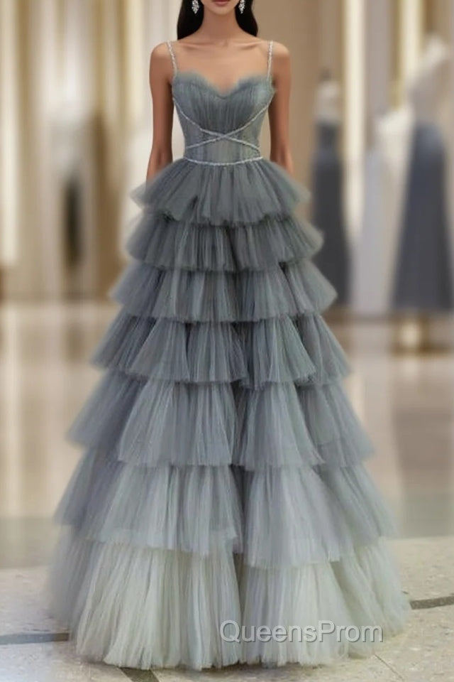 Ball Gown Strapless Tulle Long Gray Evening Prom Dress Evening Dress Main image