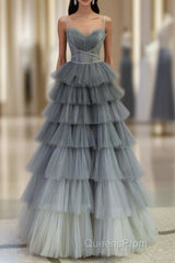Ball Gown Strapless Tulle Long Gray Evening Prom Dress Evening Dress