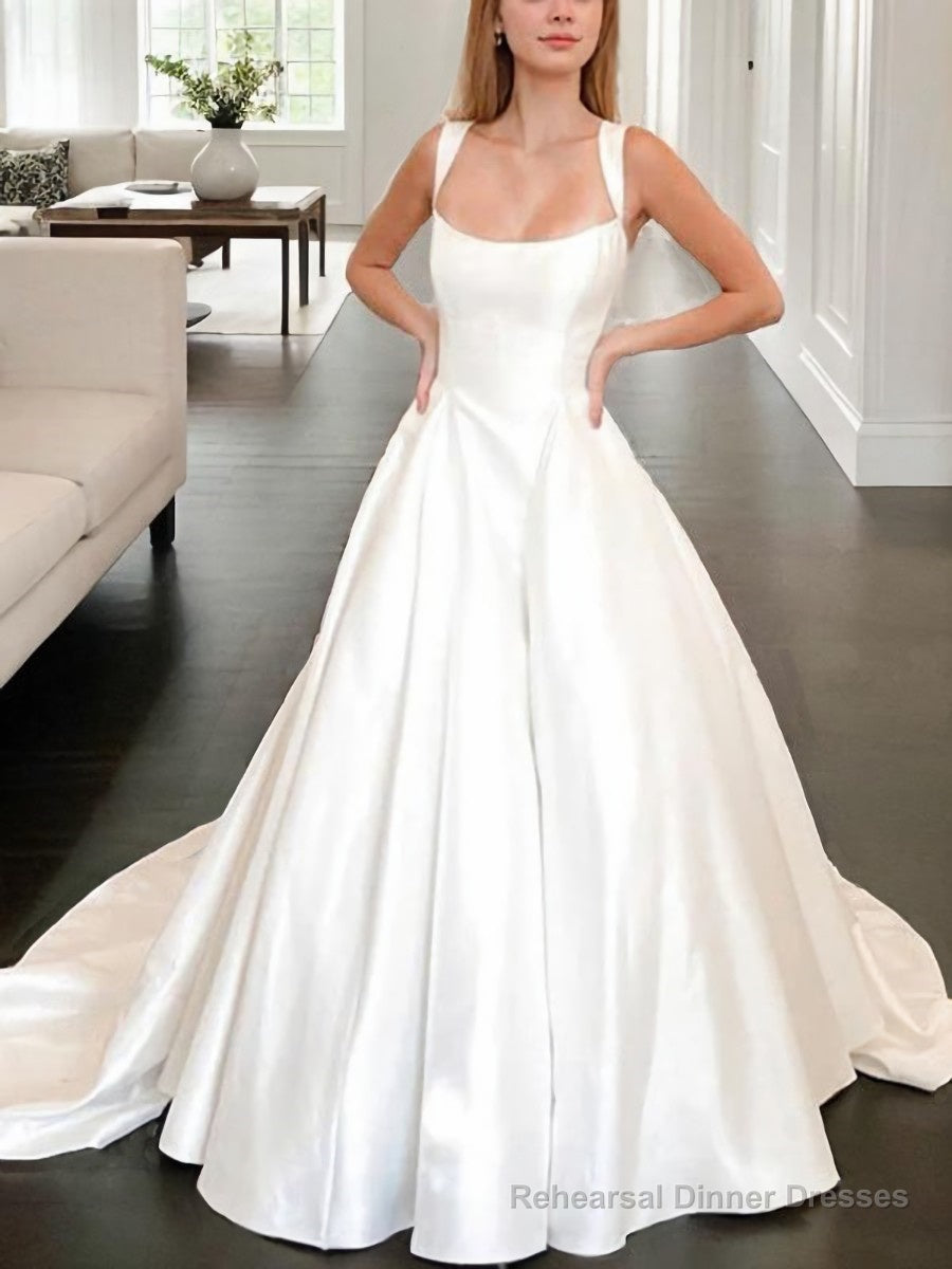 Ball Gown Straps Court Train Satin Wedding Dresses Main image