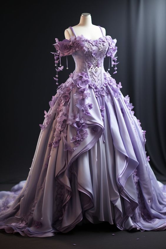 Ball Gown Straps Lilac Satin Floral Sweet 16 Dress Main image