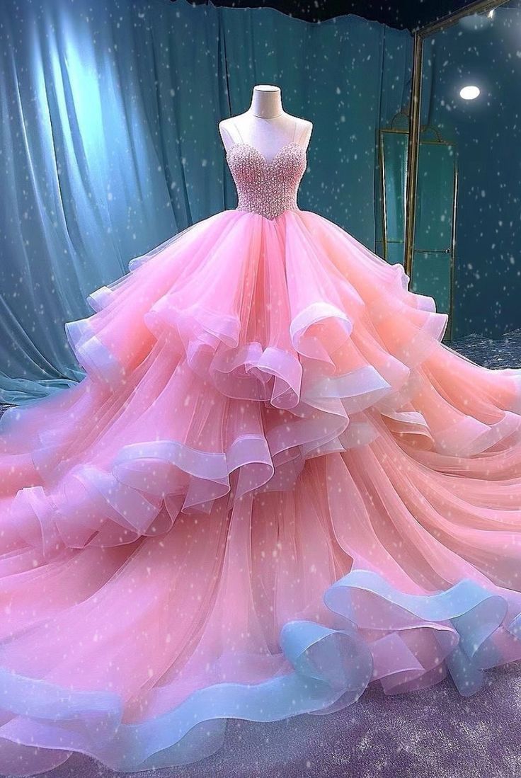 Ball Gown Straps Pink Organza Sweet 16 Dress