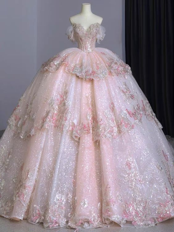 Ball Gown Sweet 16 Dress Off The Shoulder Pink Sweet 16 Dress