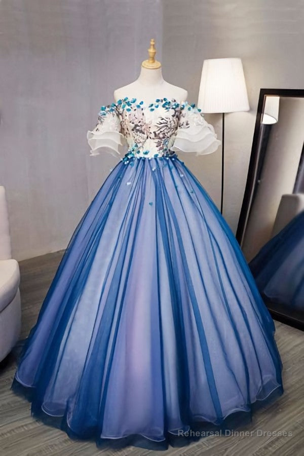 Ball Gown sweet 16 Party Long Prom Dress,Evening Dress,Charming Prom Dresses,Hand-Made Flower Prom Dress Main image
