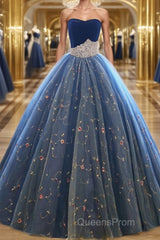 Ball Gown Sweetheart Floor-Length Net Evening Prom Dress With Beading