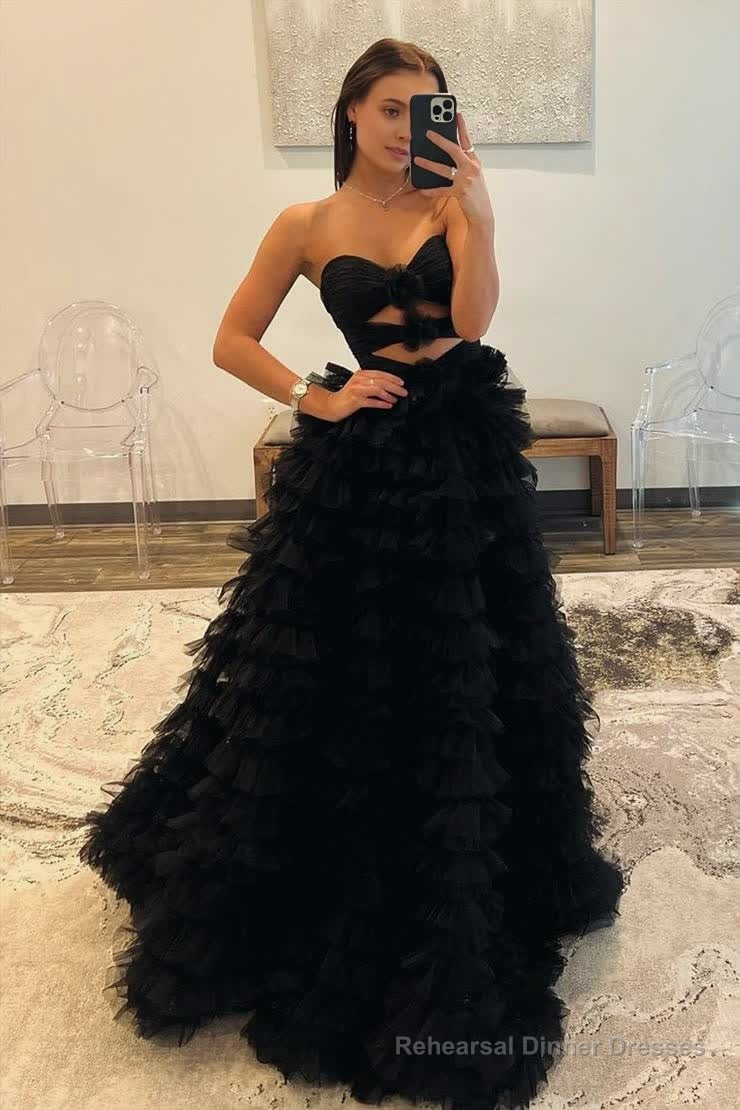 Ball Gown Sweetheart Black Tiered Printed Tulle Prom Dress Secondary image