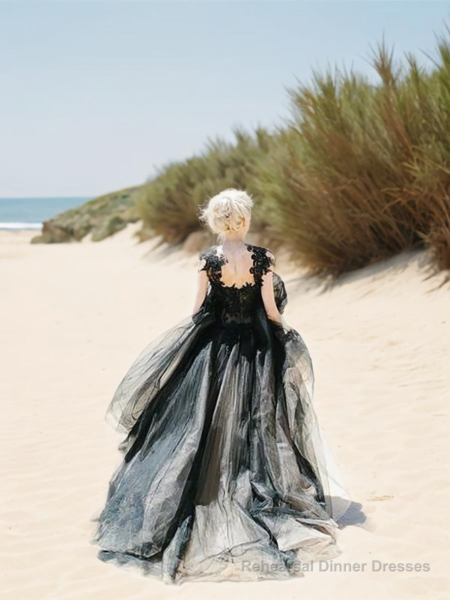 Ball Gown Sweetheart Sweep Train Tulle Evening Dresses With Appliques Lace Secondary image