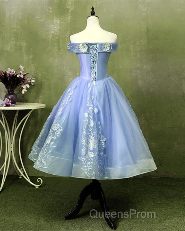 Ball Gown Tea Length Off The Shoulder Embroidery Dress