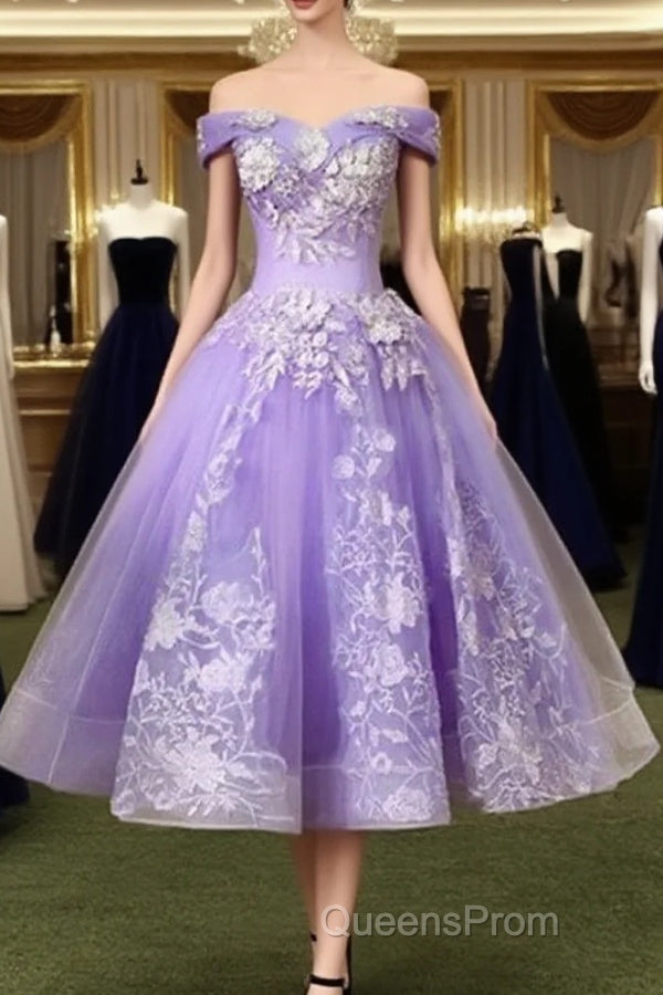 Ball Gown Tea Length Off The Shoulder Embroidery Dress Main image