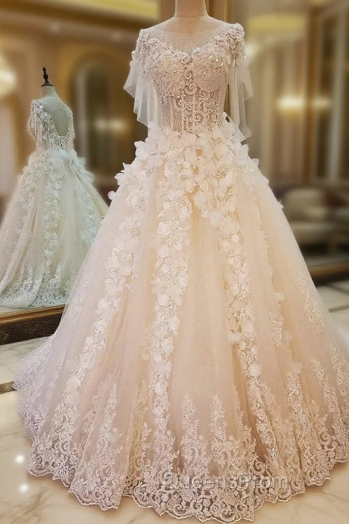 Ball Gown Tulle Appliques Beading Backless Haute Douture Wedding Dress Main image