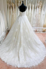 Ball Gown Tulle Lace Spaghetti Straps Appliqued Wedding Dress