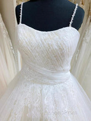 Ball Gown Tulle Lace Spaghetti Straps Appliqued Wedding Dress