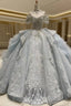 Ball Gown Tulle Off the Shoulder Beading Wedding Dress