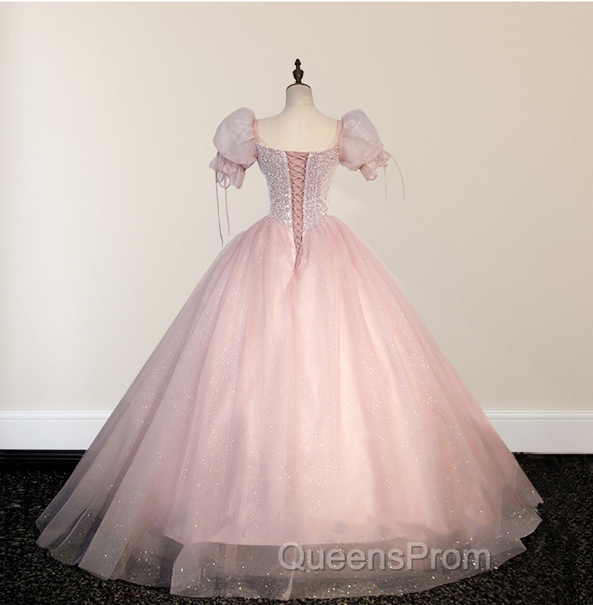 Ball-Gown Tulle  Pink Sweetheart Floor-Length Graduation Birthday Party Dress with Sequined Secondary image