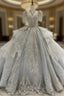 Ball Gown Tulle Sequins Long Train Wedding Dress