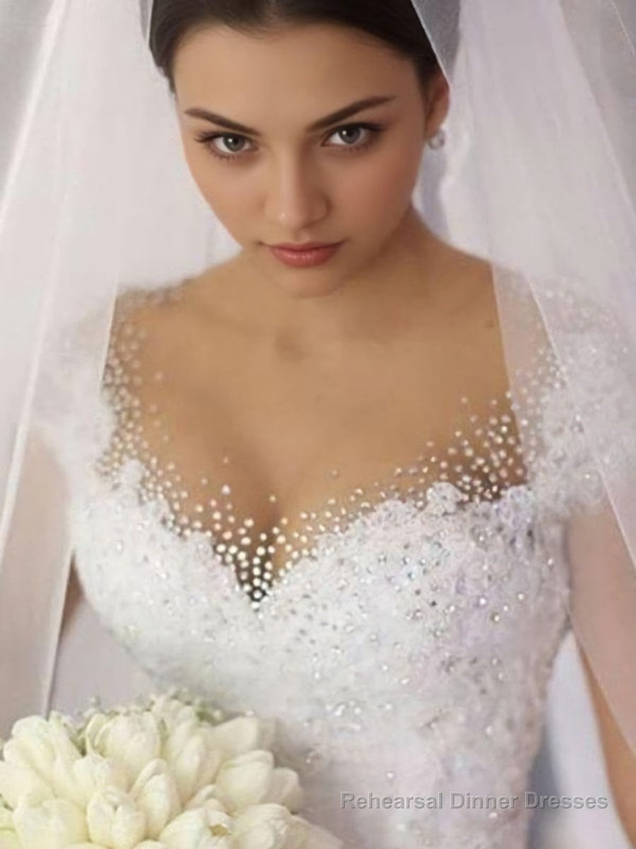 Ball Gown V-neck Floor-Length Tulle Wedding Dresses With Beading Secondary image
