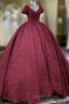 Ball Gown V Neck Lace Dress With Sleeves
