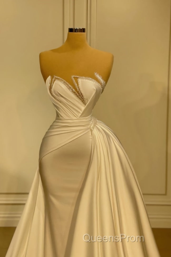 Beautiful Mermaid Wedding Gowns With Lace Long White Glitter Sleeveless Secondary image