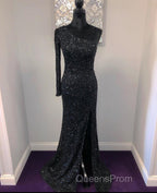 One Shoulder Long Sleeve Mermaid Sequin Long Dress
