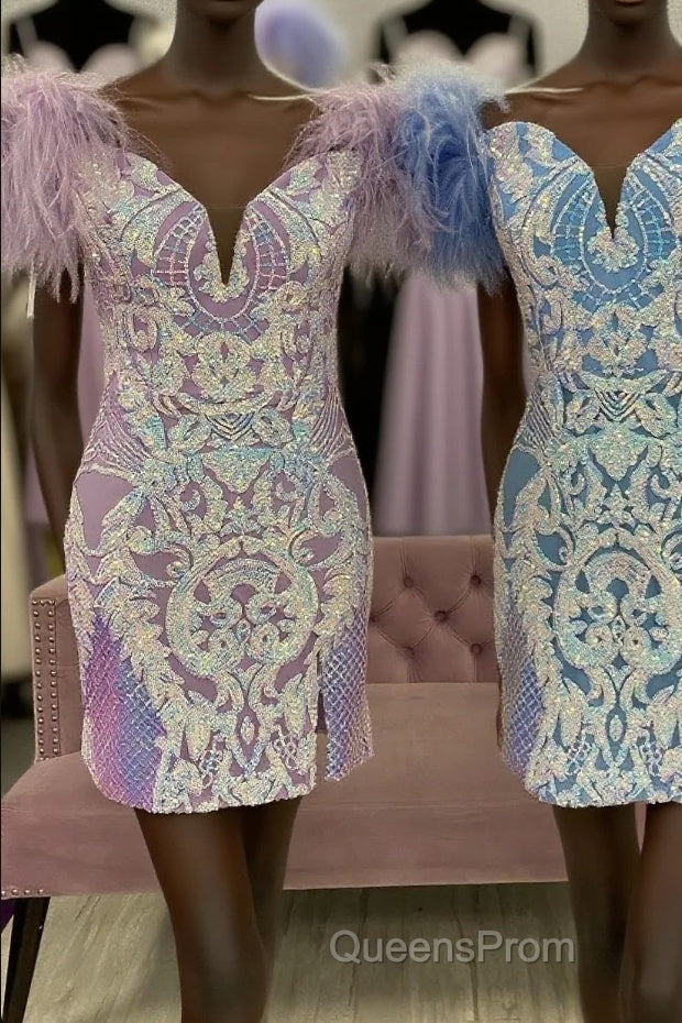 Blue Deep Off-the-Shoulder Sequins-Embroidered Sheath Homecoming Dress Main image