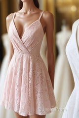 Cute Lace Short Evening Prom Dress, A-Line Homecoming Dress