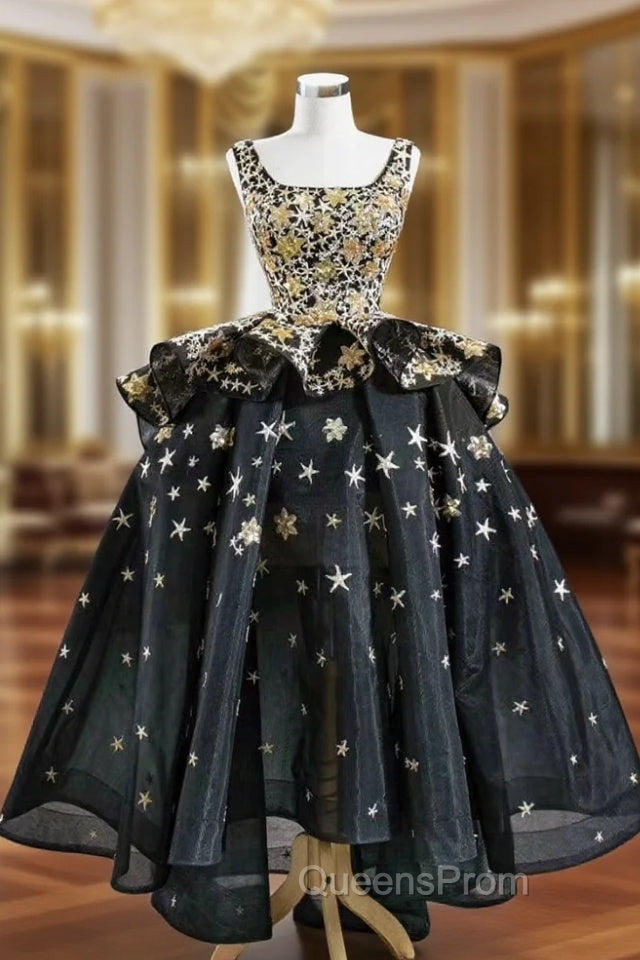 Be The Evening Prom Queen Black Ball Gown Tulle  Square Star Sequins Evening Prom Dress
