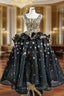 Be The Evening Prom Queen Black Ball Gown Tulle  Square Star Sequins Evening Prom Dress