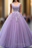Be The Evening Prom Queen In Purple Ball Gown Tulle V-neck Appliques Beading Quinceanera Dress