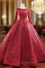 Be The Evening Prom Queen In Red Ball Gown Sequins Long Sleeve Evening Prom Dress