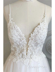 Beach Wedding Dress Court Train A-Line Spaghetti Strap Sweetheart Lace With Buttons Appliques