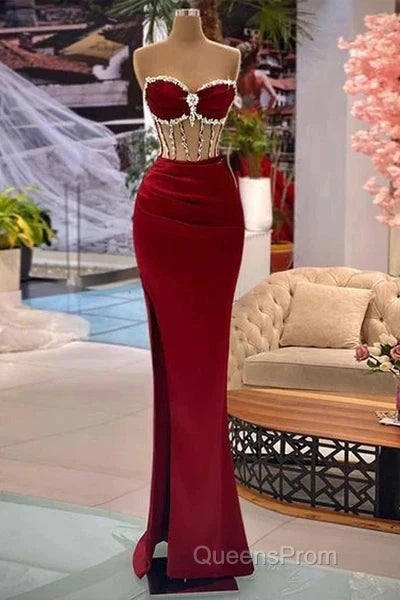 Beaded Burgundy Mermaid Evening Prom Dress Secondary image