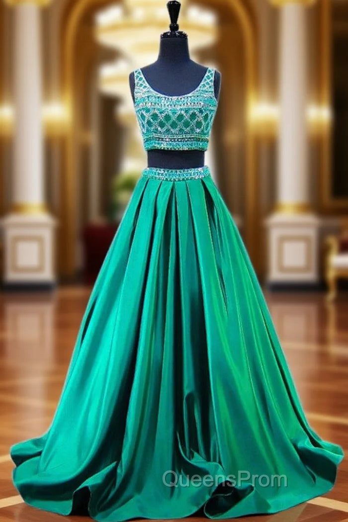 Beaded Crystals Beaded Floor Length Backless Two Piece Evening Prom Dress