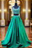 Beaded Crystals Beaded Floor Length Backless Two Piece Evening Prom Dress