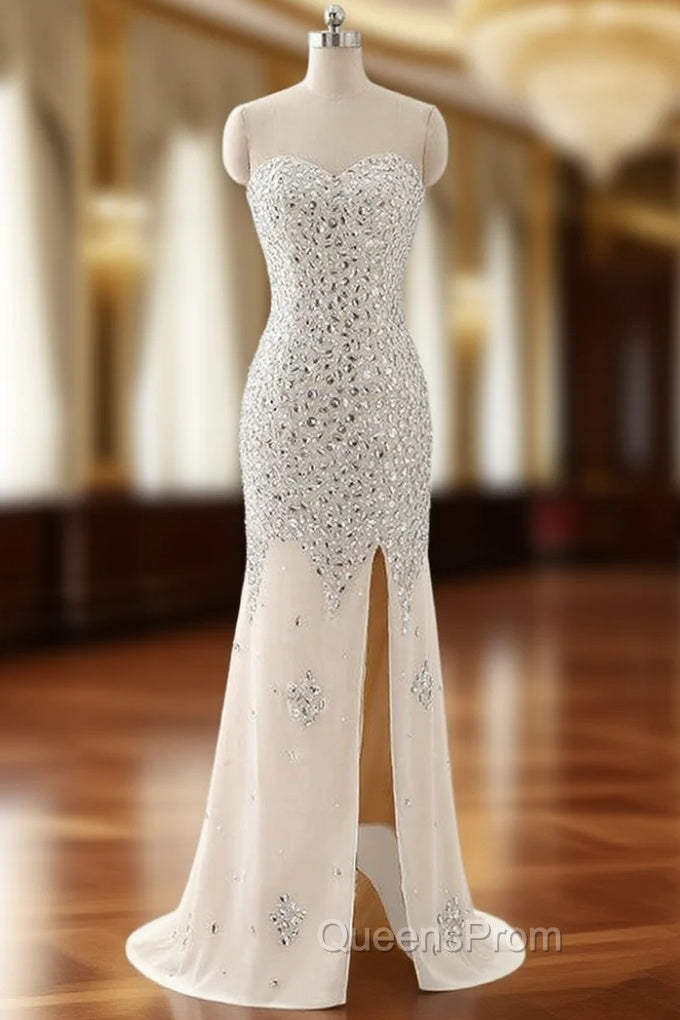Beaded Evening Dress Sweetheart Slit Champagne Mermaid Evening Prom Dress Main image