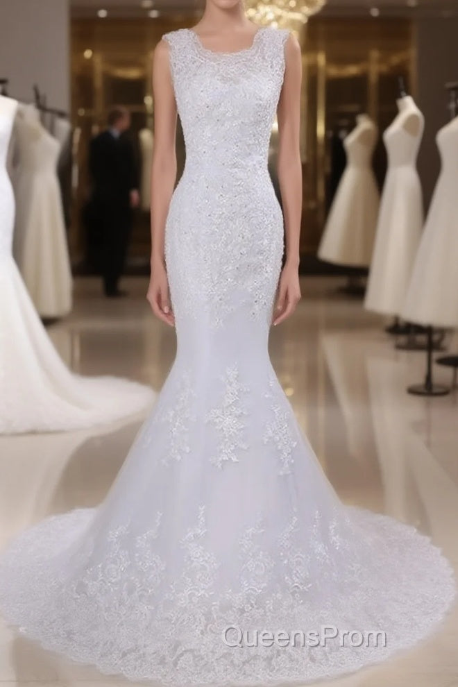 Beaded Lace Backless Mermaid Wedding Dress Main image