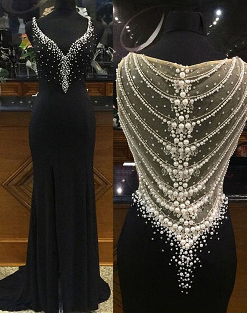 Beaded Sparkly Gorgeous Black Charming Classy Prom Gown Dress