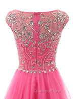 Beaded Tulle Long Party Gown, Tulle Cap Sleeves Evening Dress
