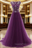 Beaded Tulle Long Party Gown, Tulle Cap Sleeves Evening Dress