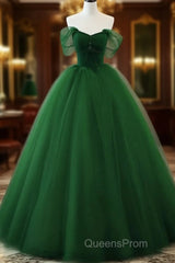 Beaded Tulle Off Shoulder Long Party Dress Tulle A-Line Evening Prom Dress Ball Gown Quinceanera Dress