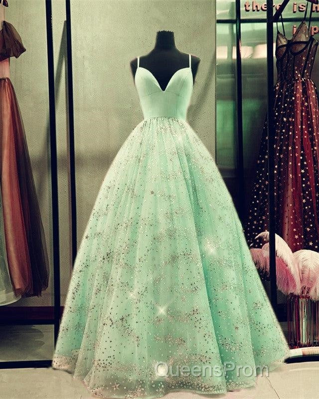 Beaded Tulle Evening Prom Dress Ball Gown Plunge Neck