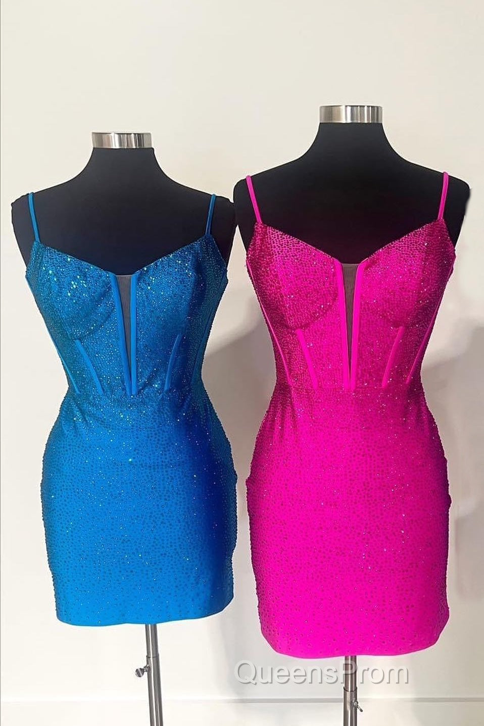 Royal Blue Beaded Sheath Deep V Neck Homecoming Dress Secondary image