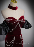 Beauiful Wine Red Off Shoulder Mermaid Long Evening Prom Dress, Wine Red Party Dress