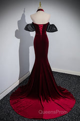 Beauiful Wine Red Off Shoulder Mermaid Long Evening Prom Dress, Wine Red Party Dress