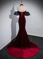 Beauiful Wine Red Off Shoulder Mermaid Long Classy Prom Dress, Wine Red Party Dress