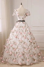 Beauitufl Floral V-Neck Lace Short Sleeve Flowers Long Evening Prom Dress Floral Party Dress Evening Prom Dress shops