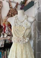 Beautiful A-Line Light Yellow Lace Strapless Evening Prom Dress Cute Birthday Party Dress