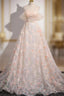 Beautiful A-Line Off Shoulder Flowers Lace Evening Dress, Long Evening Prom Dress